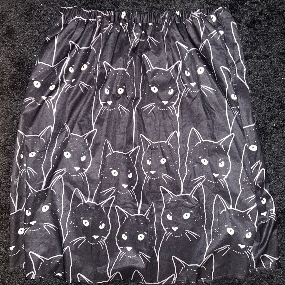 Black Cat Print Skirt